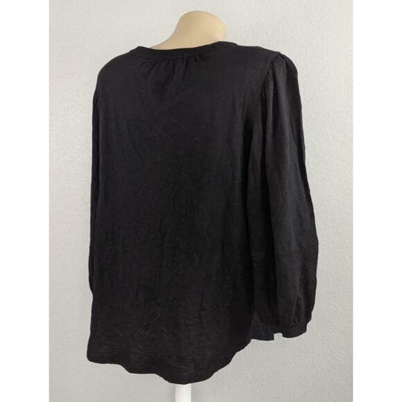 Style & Co Blouse 0X Balloon Sleeve Tassel Ties Black Split Neck Career Layering - Picture 5 of 8